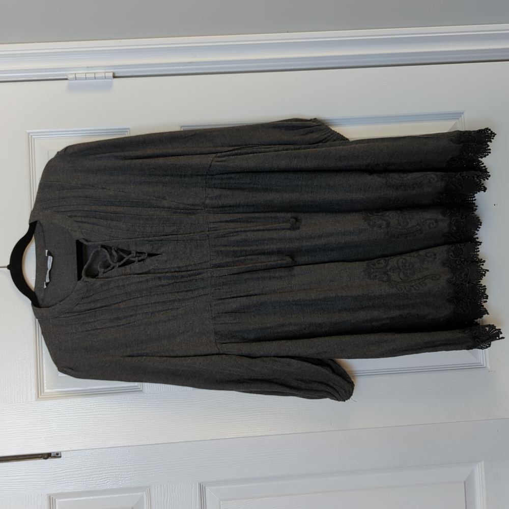Zara gray with black lace detail babydoll dress